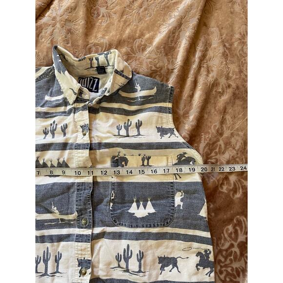 Vintage 90s western cowboy print sleeveless button up shirt size large - Picture 5 of 6